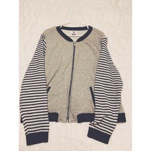 Striped grey and black zip up hoodie